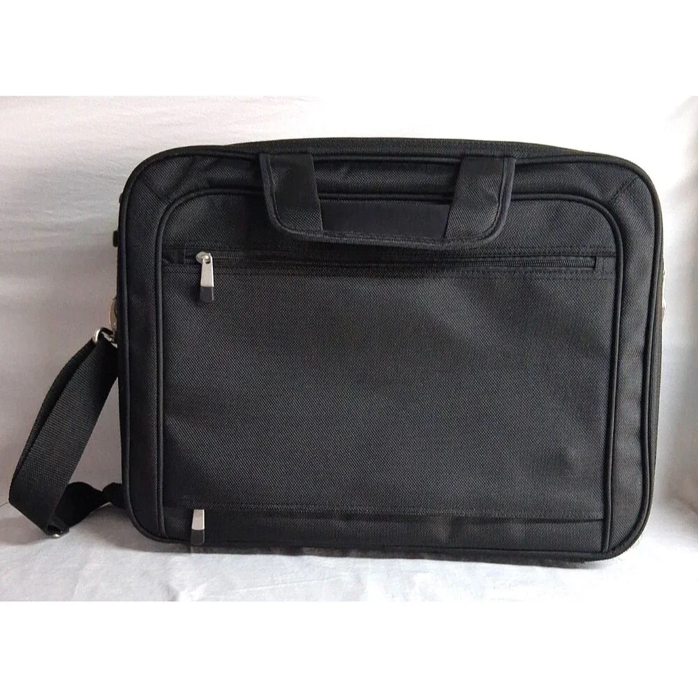 Dell Computers Black Canvas Laptop Messenger Zip Bag With Shoulder Strap Padded